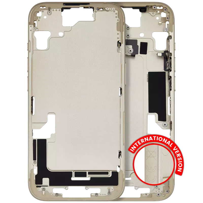 Střední rám (housing) s drobnými díly pro iPhone 15 (EU verze) (originál z vyřazeného zařízení, stav A) (žlutá)