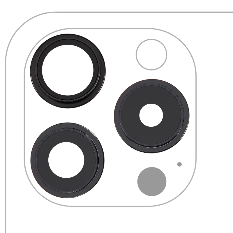 Sklíčko zadní kamery s držákem a rámečkem pro iPhone 15 Pro (sada 3 ks) (Premium) (černý titan)
