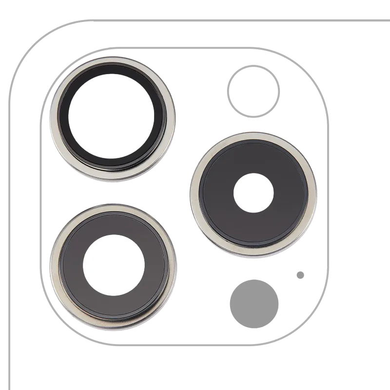 Sklíčko zadní kamery s držákem a rámečkem pro iPhone 15 Pro (sada 3 ks) (Premium) (bílý titan)