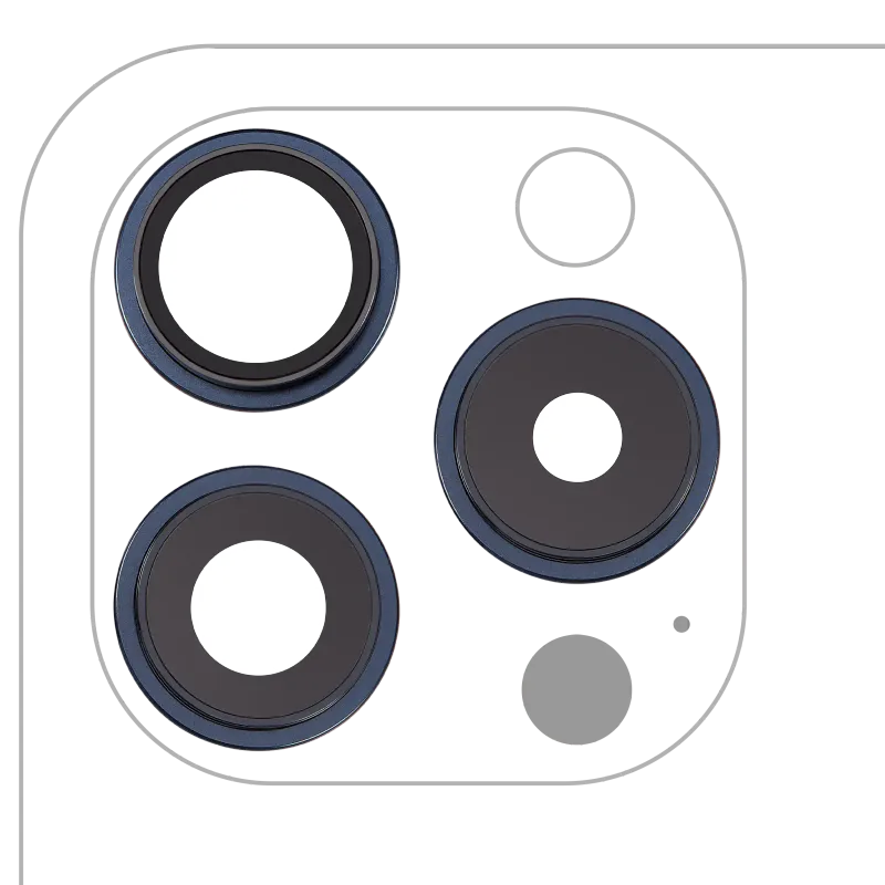 Sklíčko zadní kamery s držákem a rámečkem pro iPhone 15 Pro (sada 3 ks) (Premium) (modrý titan)
