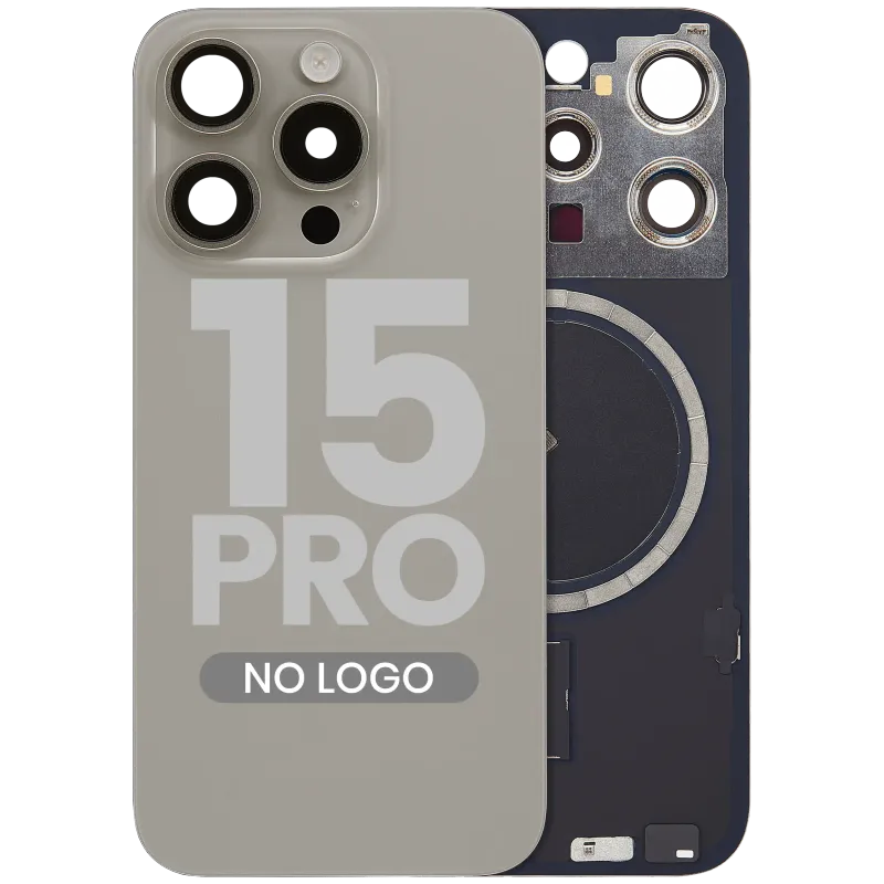 Zadní sklo s magnetem MagSafe pro iPhone 15 Pro (bez loga) (Aftermarket) (přírodní titan)