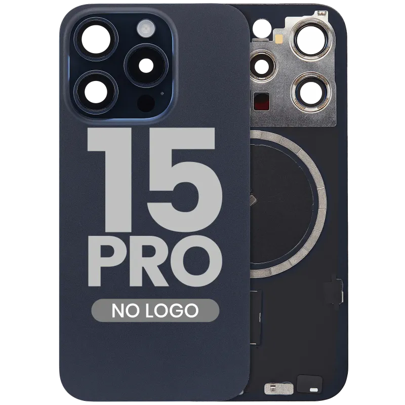 Zadní sklo s magnetem MagSafe pro iPhone 15 Pro (bez loga) (Aftermarket) (modrý titan)