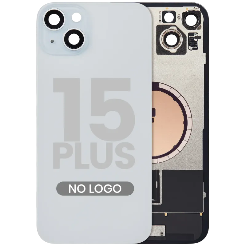 Zadní sklo s magnetem MagSafe pro iPhone 15 Plus (bez loga) (Aftermarket) (modrá)