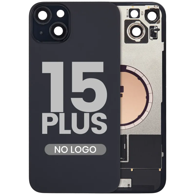 Zadní sklo s magnetem MagSafe pro iPhone 15 Plus (bez loga) (Aftermarket) (černá)