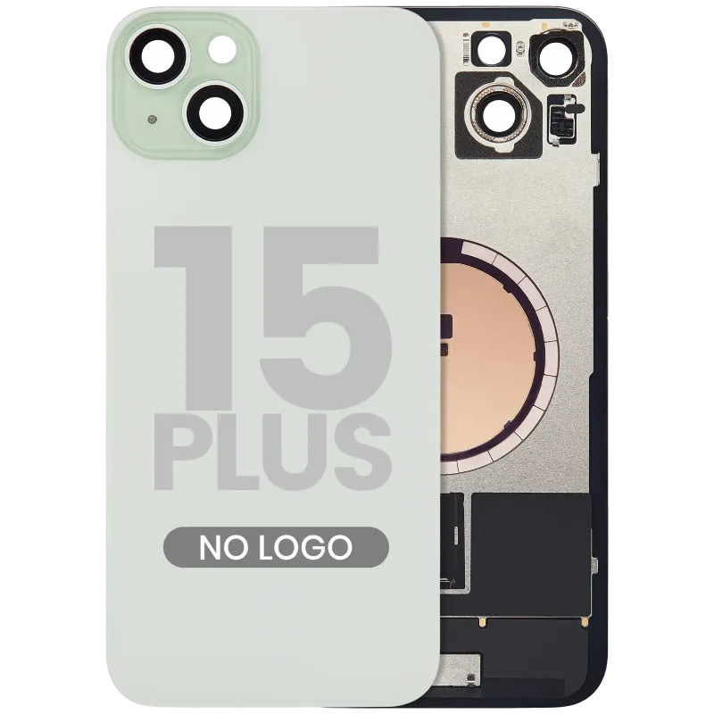 Zadní sklo s magnetem MagSafe pro iPhone 15 Plus (bez loga) (Aftermarket) (zelená)