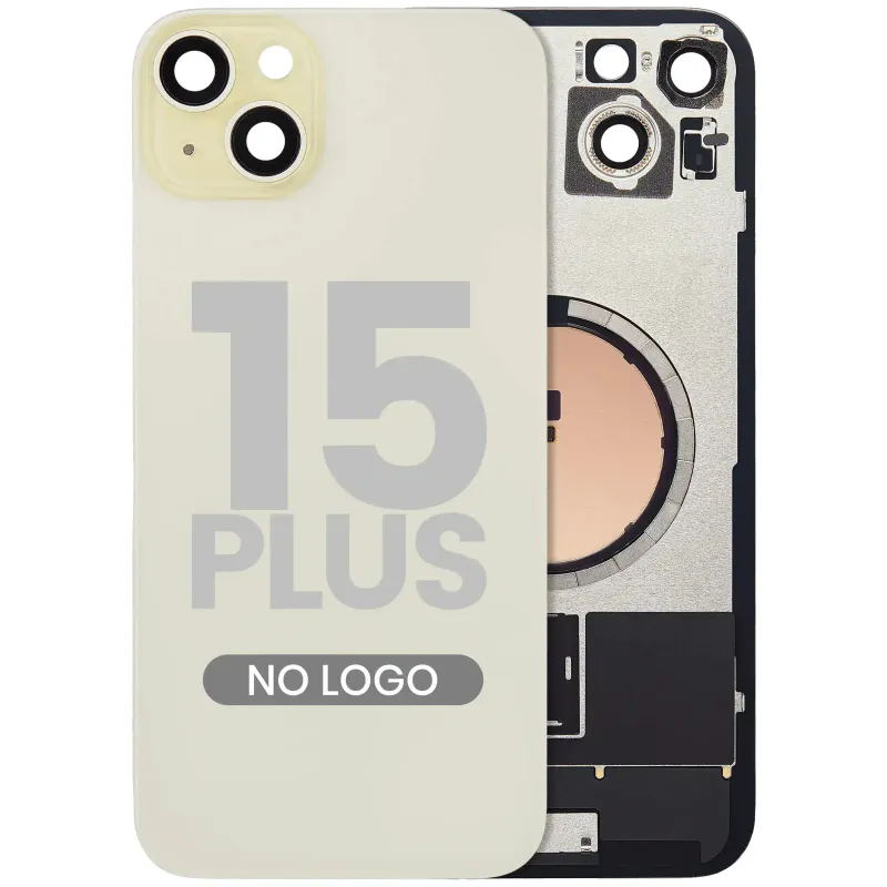Zadní sklo s magnetem MagSafe pro iPhone 15 Plus (bez loga) (Aftermarket) (žlutá)