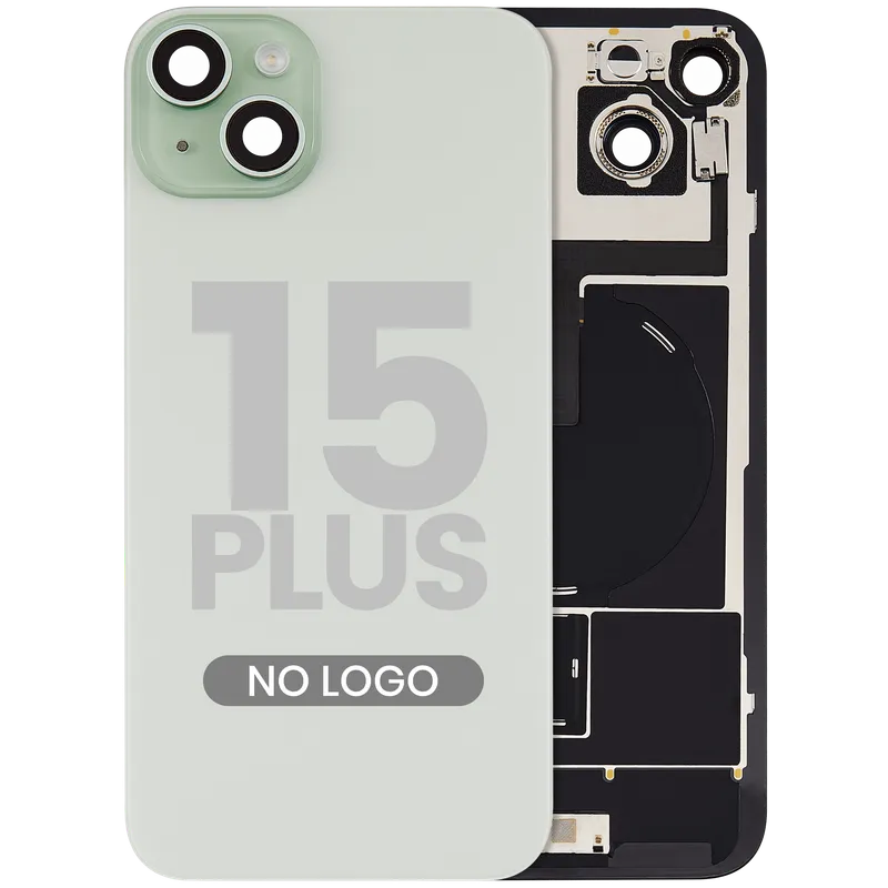 Zadní sklo s magnetem MagSafe, NFC a flexem blesku pro iPhone 15 Plus (bez loga) (Aftermarket) (zelená)