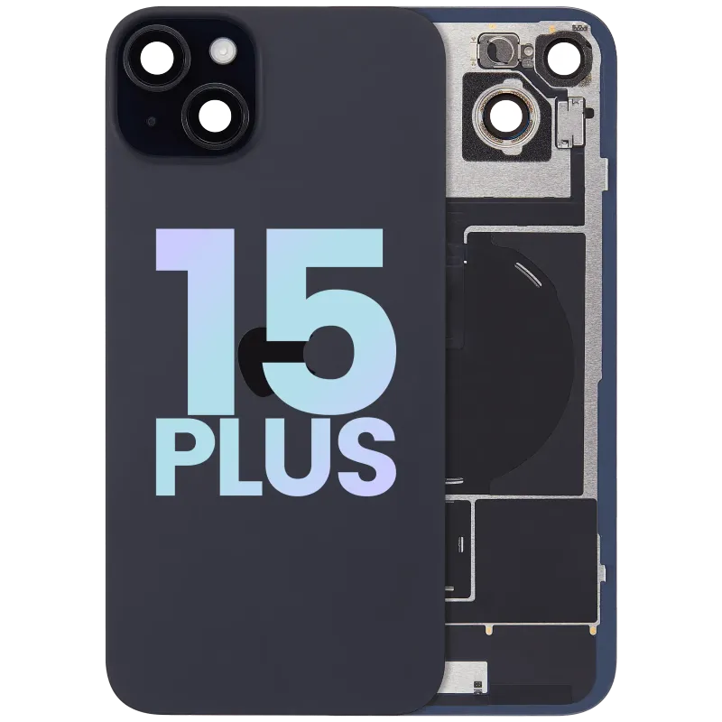Zadní sklo s magnetem MagSafe, NFC a flexem blesku pro iPhone 15 Plus (Service Pack) (černá)