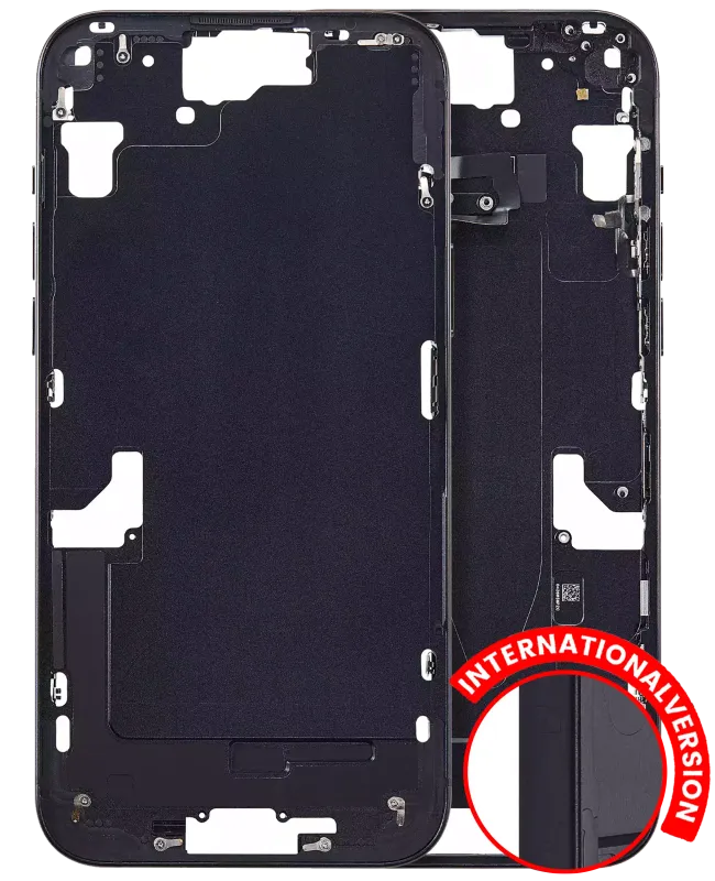 Střední rám (housing) s drobnými díly pro iPhone 15 Plus (EU verze) (Aftermarket Plus) (černá)