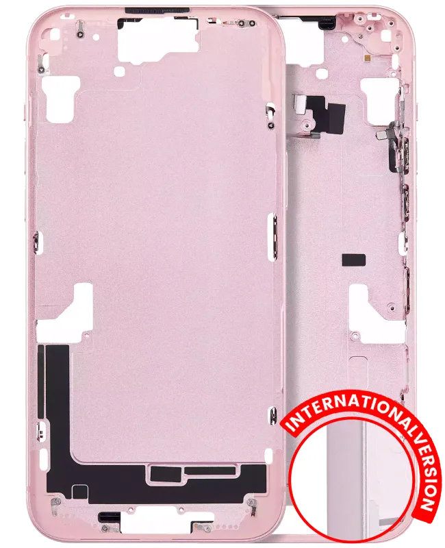Střední rám (housing) s drobnými díly pro iPhone 15 Plus (EU verze) (Aftermarket Plus) (růžová)