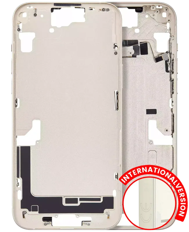 Střední rám (housing) s drobnými díly pro iPhone 15 Plus (EU verze) (Aftermarket Plus) (žlutá)
