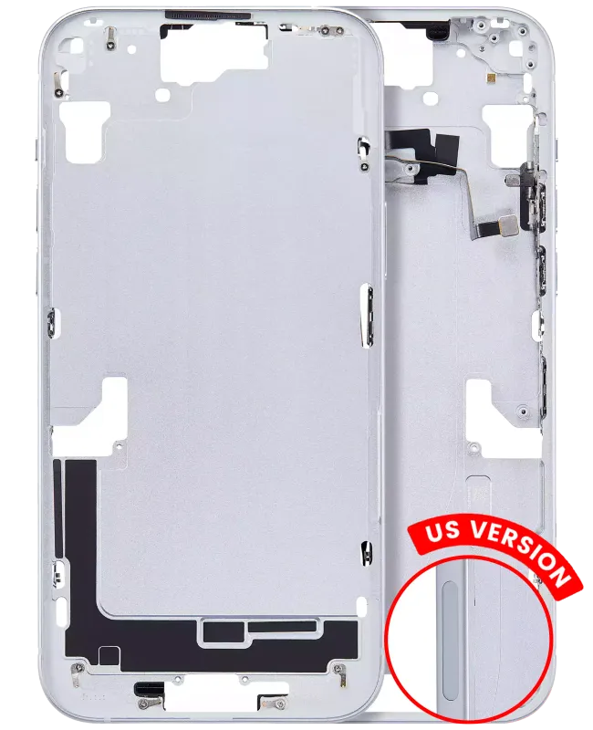 Střední rám (housing) s drobnými díly pro iPhone 15 Plus (US verze) (Aftermarket Plus) (modrá)