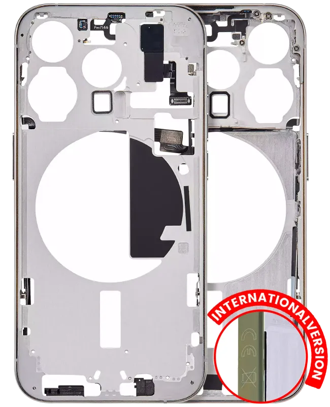 Střední rám (housing) s drobnými díly pro iPhone 15 Pro (EU verze) (Aftermarket Plus) (přírodní titan)