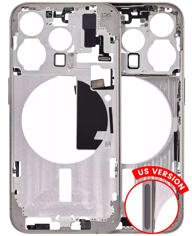 Střední rám (housing) s drobnými díly pro iPhone 15 Pro (US verze) (Aftermarket Plus) (přírodní titan)