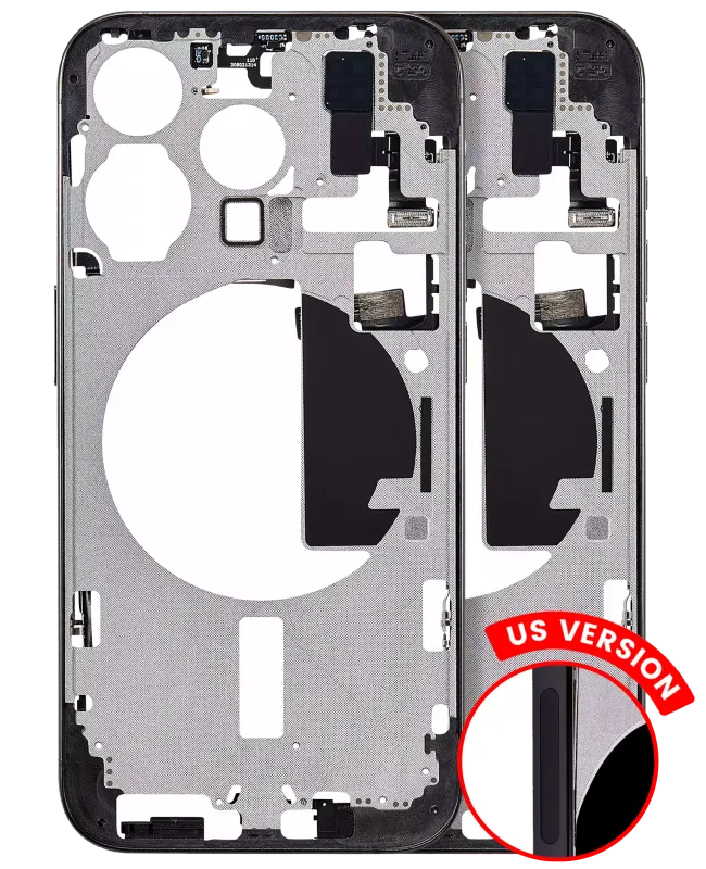 Střední rám (housing) s drobnými díly pro iPhone 15 Pro (US verze) (Aftermarket Plus) (černý titan)