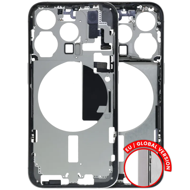 Střední rám (housing) s drobnými díly pro iPhone 15 Pro (EU verze) (originál z vyřazeného zařízení, stav C) (přírodní titan)