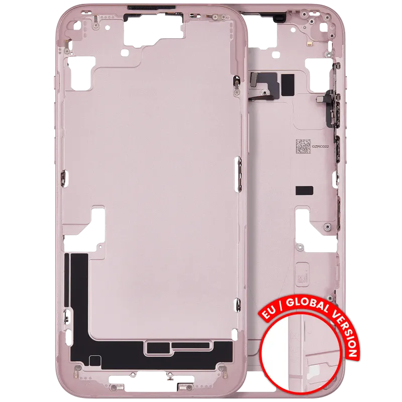 Střední rám (housing) s drobnými díly pro iPhone 15 Plus (EU verze) (originál z vyřazeného zařízení, stav C) (růžová)