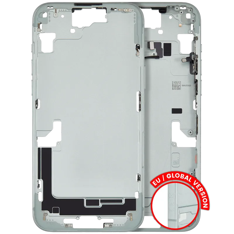 Střední rám (housing) s drobnými díly pro iPhone 15 Plus (EU verze) (originál z vyřazeného zařízení, stav A) (zelená)