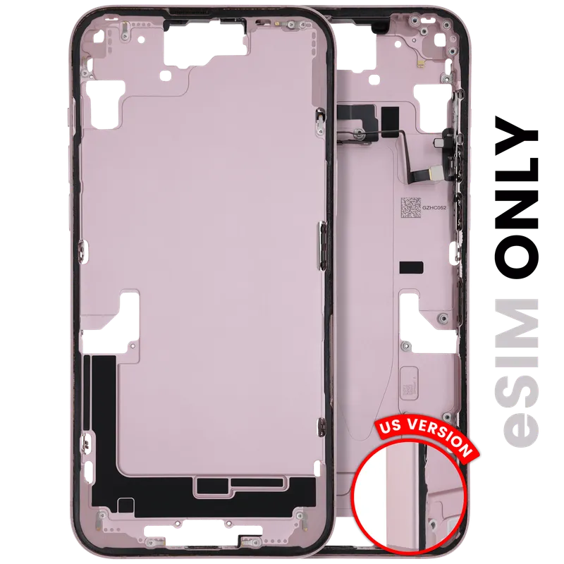 Střední rám (housing) s drobnými díly pro iPhone 15 Plus (US verze) (originál z vyřazeného zařízení, stav A) (růžová)