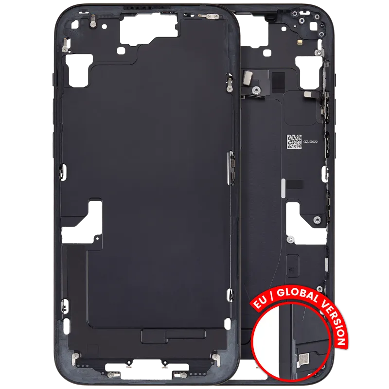 Střední rám (housing) s drobnými díly pro iPhone 15 Plus (EU verze) (originál z vyřazeného zařízení, stav A) (černá)