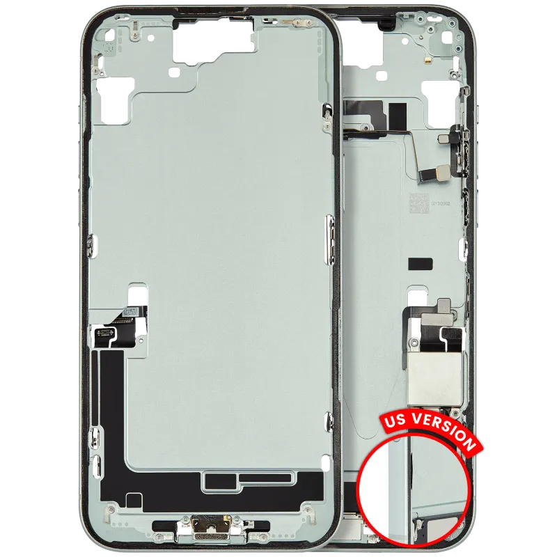 Střední rám (housing) s flexem nabíjecího konektoru a drobnými díly pro iPhone 15 Plus (US verze) (originál z vyřazeného zařízení, stav A) (zelená)