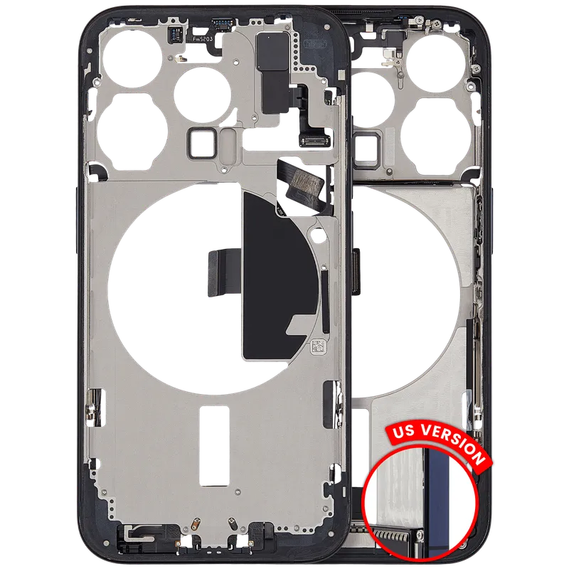 Střední rám (housing) s flexem nabíjecího konektoru a drobnými díly pro iPhone 15 Pro (US verze) (originál z vyřazeného zařízení, stav B) (modrý titan)
