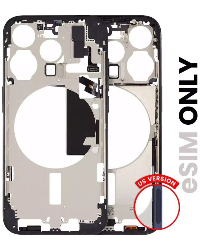 Střední rám (housing) s drobnými díly pro iPhone 15 Pro (US verze) (originál z vyřazeného zařízení, stav A) (modrý titan)