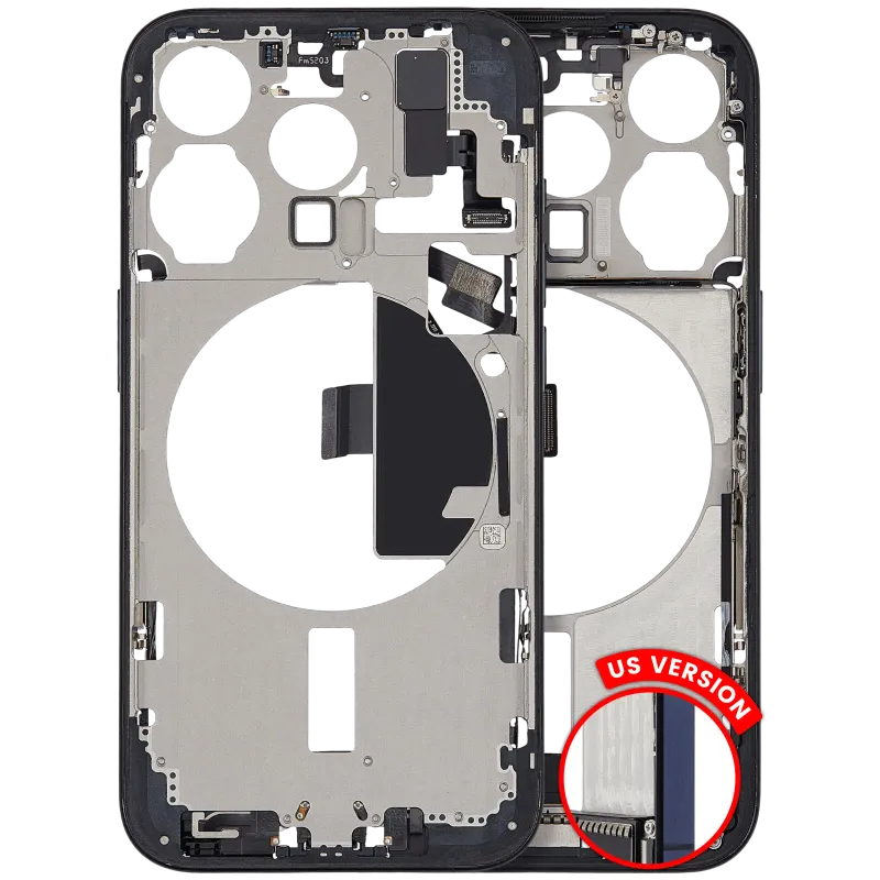 Střední rám (housing) s flexem nabíjecího konektoru a drobnými díly pro iPhone 15 Pro (US verze) (originál z vyřazeného zařízení, stav A) (modrý titan)