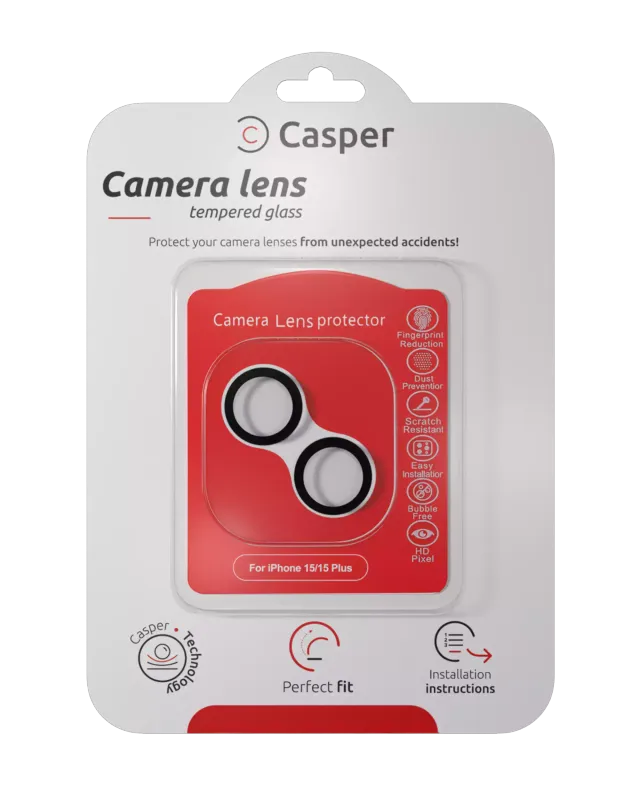 Ochrana objektivu Casper pro iPhone 15 / 15 Plus (černá) (průhledné)