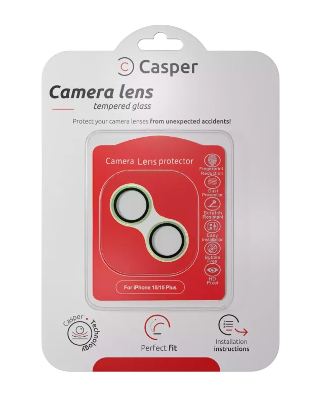 Ochrana objektivu Casper pro iPhone 15 / 15 Plus (zelená) (průhledné)