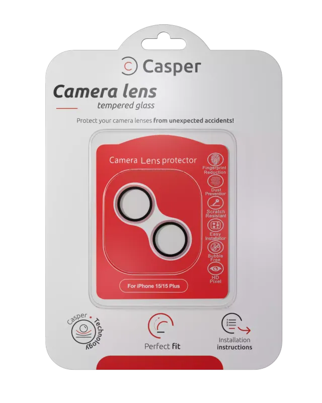 Ochrana objektivu Casper pro iPhone 15 / 15 Plus (růžová) (průhledné)