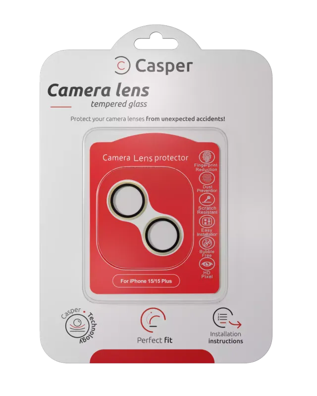 Ochrana objektivu Casper pro iPhone 15 / 15 Plus (žlutá) (průhledné)
