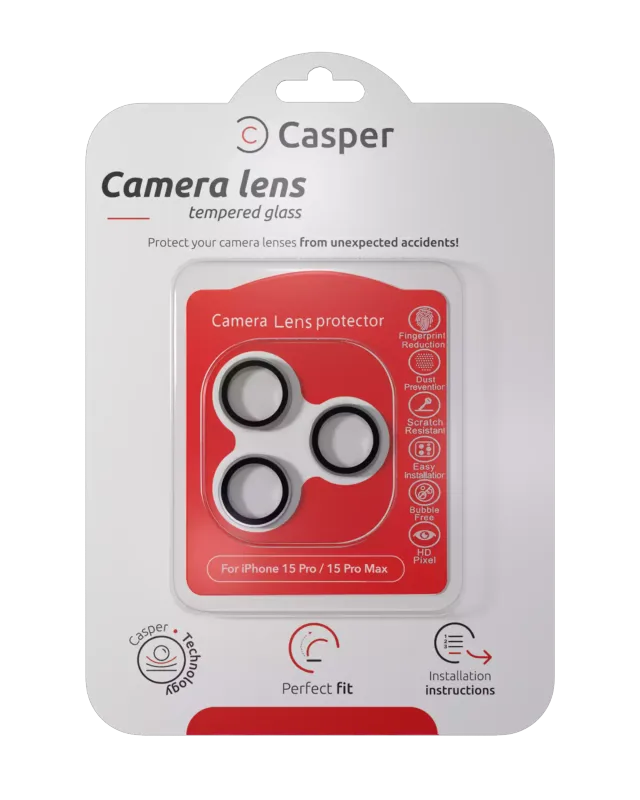 Ochrana objektivu Casper pro iPhone 15 Pro / 15 Pro Max (průhledné) (stříbrná)