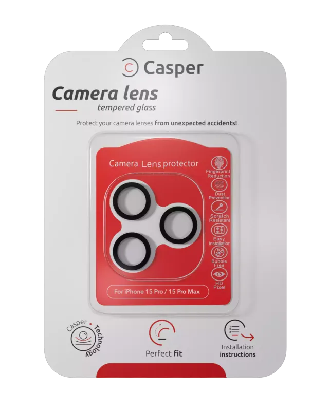 Ochrana objektivu Casper pro iPhone 15 Pro / 15 Pro Max (průhledné) (černá)