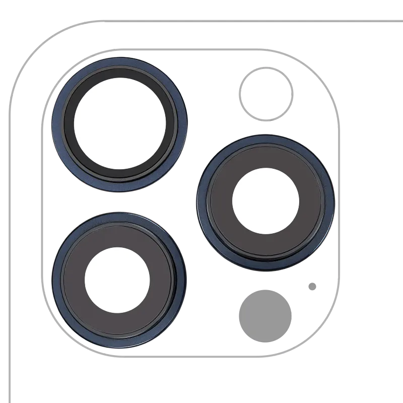 Sklíčko zadní kamery s držákem a rámečkem pro iPhone 15 Pro Max (sada 3 ks) (Premium) (modrý titan)