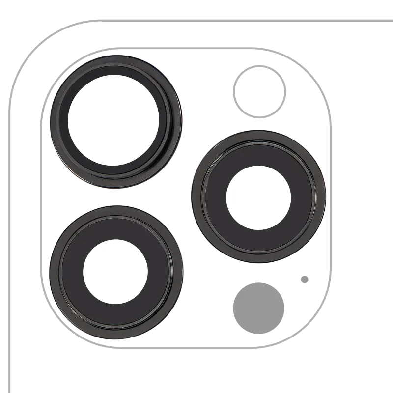 Sklíčko zadní kamery s držákem a rámečkem pro iPhone 15 Pro Max (sada 3 ks) (Premium) (černý titan)