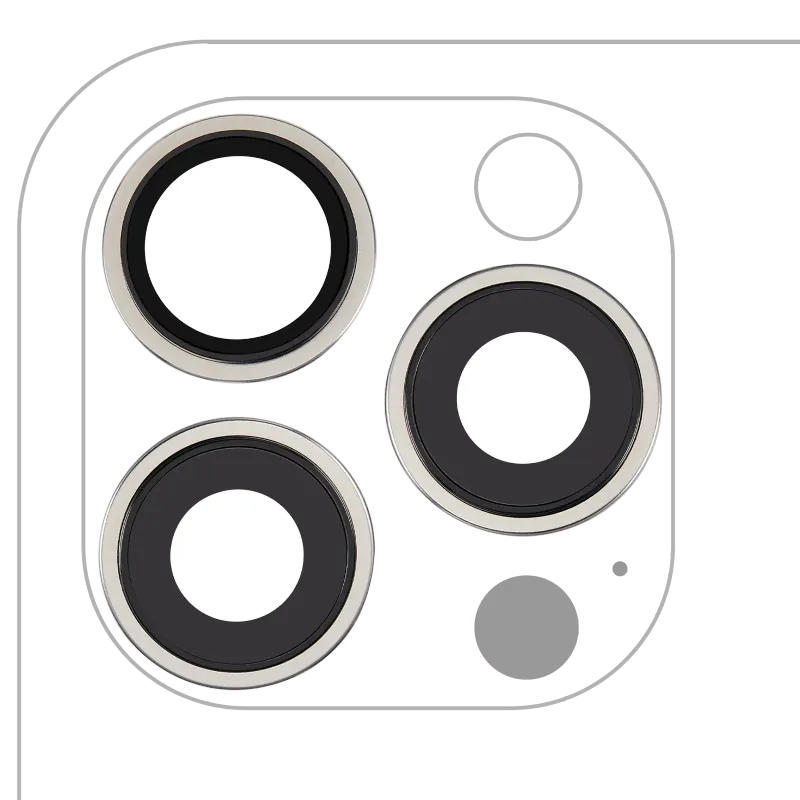 Sklíčko zadní kamery s držákem a rámečkem pro iPhone 15 Pro Max (sada 3 ks) (Premium) (bílý titan)