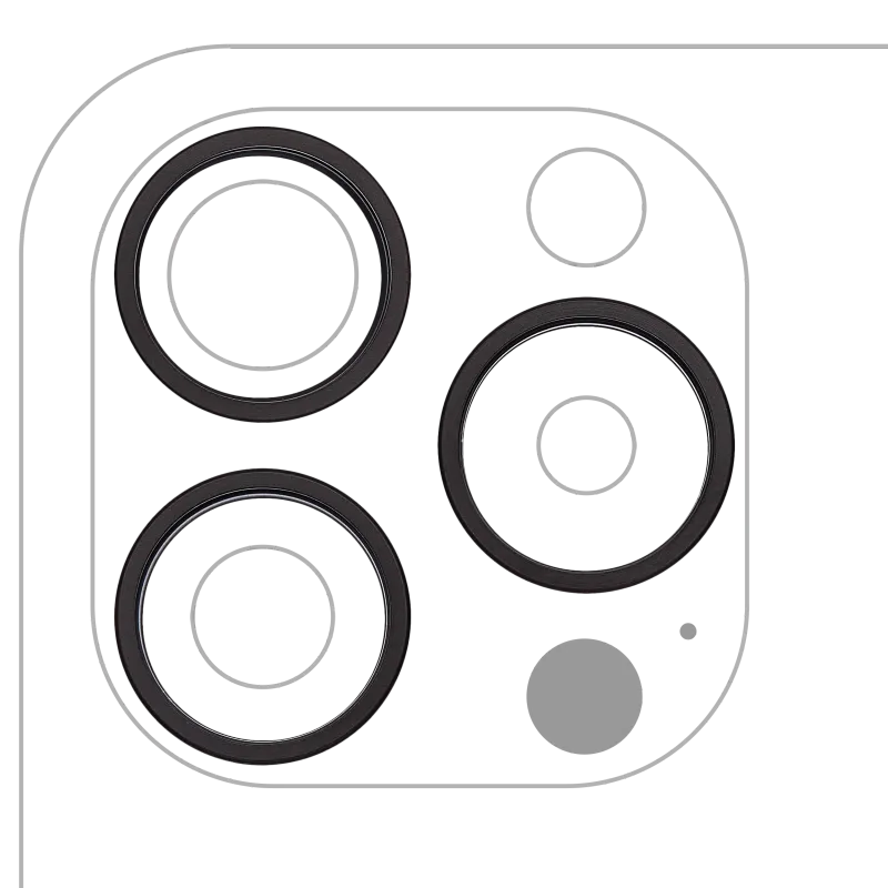Samotný rámeček sklíčka zadní kamery pro iPhone 15 Pro Max (sada 3 ks) (černý titan) (balení 10 ks)