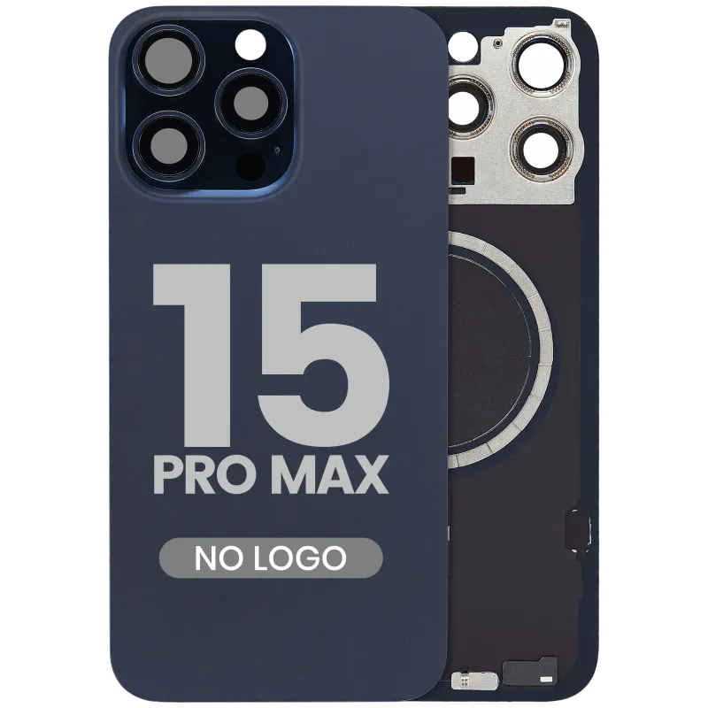 Zadní sklo s magnetem MagSafe pro iPhone 15 Pro Max (bez loga) (Aftermarket) (modrý titan)