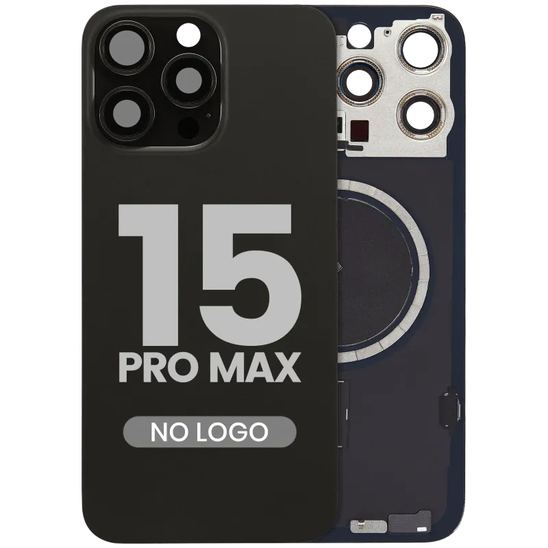 Zadní sklo s magnetem MagSafe pro iPhone 15 Pro Max (bez loga) (Aftermarket) (černý titan)