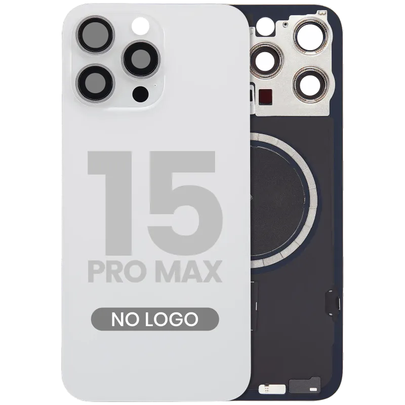 Zadní sklo s magnetem MagSafe pro iPhone 15 Pro Max (bez loga) (Aftermarket) (bílý titan)