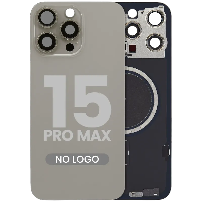 Zadní sklo s magnetem MagSafe pro iPhone 15 Pro Max (bez loga) (Aftermarket) (přírodní titan)
