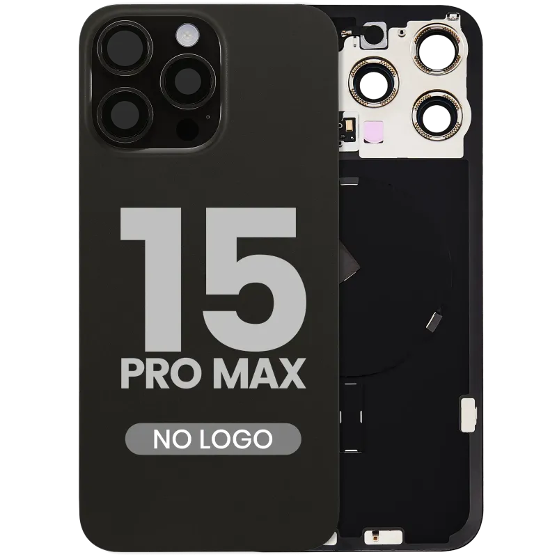 Zadní sklo s magnetem MagSafe, NFC a flexem blesku pro iPhone 15 Pro Max (bez loga) (Aftermarket) (černý titan)