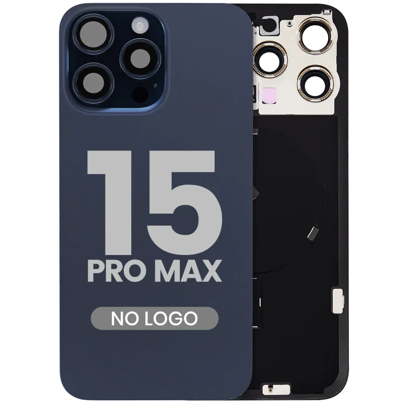 Zadní sklo s magnetem MagSafe, NFC a flexem blesku pro iPhone 15 Pro Max (bez loga) (Aftermarket) (modrý titan)