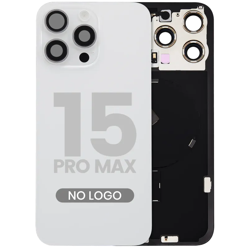 Zadní sklo s magnetem MagSafe, NFC a flexem blesku pro iPhone 15 Pro Max (bez loga) (Aftermarket) (bílý titan)