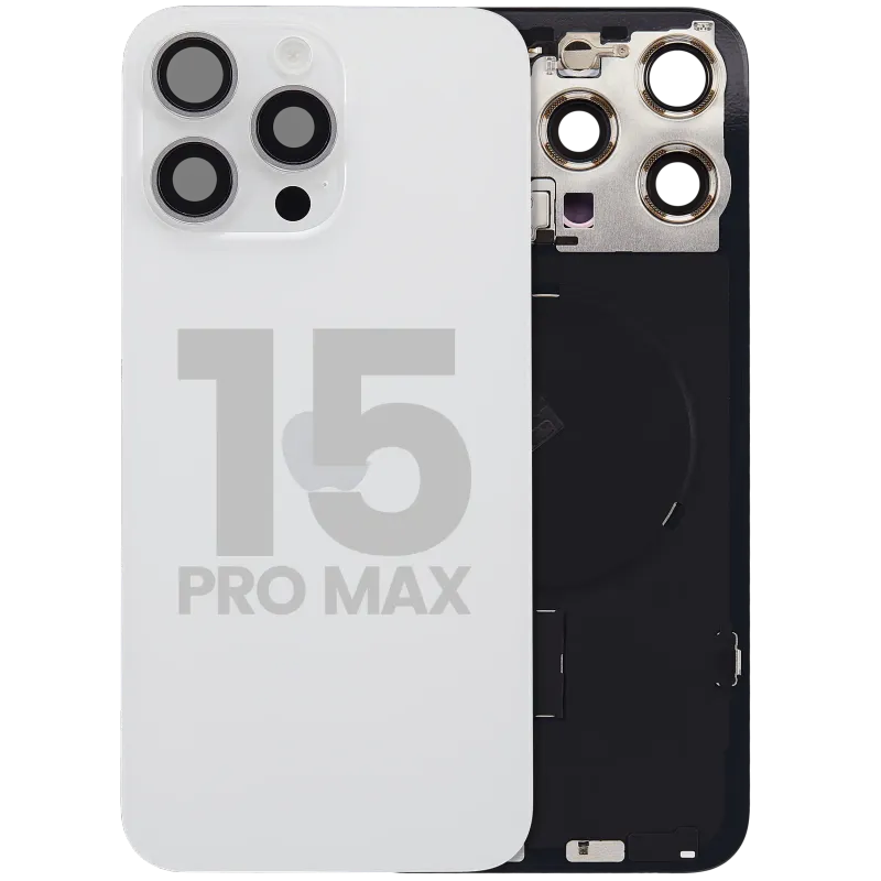 Zadní sklo s magnetem MagSafe, NFC a flexem blesku pro iPhone 15 Pro Max (originál z vyřazeného zařízení, stav A) (bílý titan)
