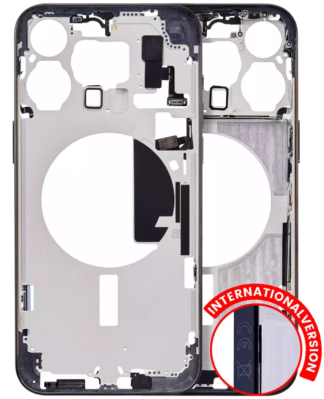 Střední rám (housing) s drobnými díly pro iPhone 15 Pro Max (EU verze) (Aftermarket Plus) (modrý titan)