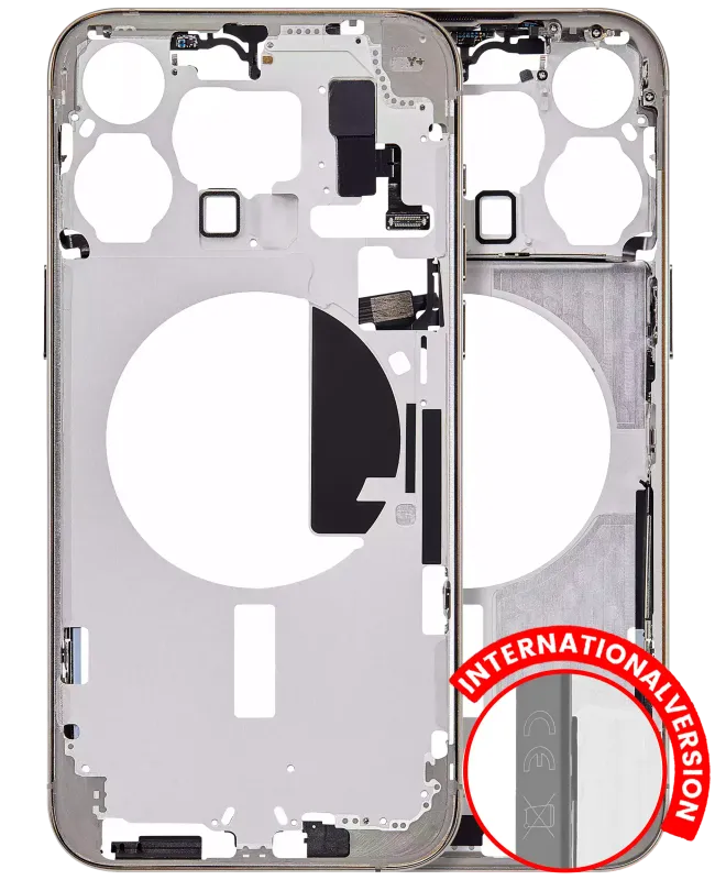 Střední rám (housing) s drobnými díly pro iPhone 15 Pro Max (EU verze) (Aftermarket Plus) (přírodní titan)