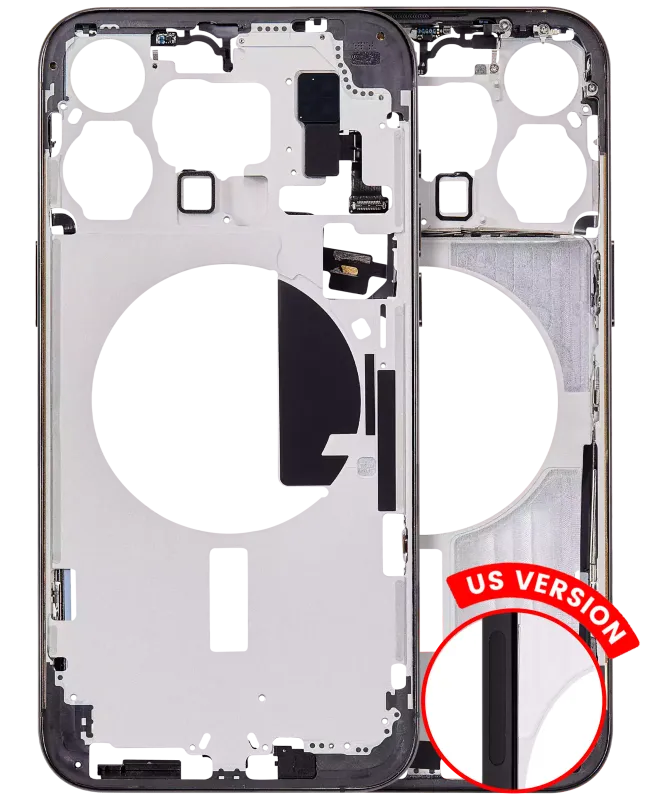 Střední rám (housing) s drobnými díly pro iPhone 15 Pro Max (US verze) (Aftermarket Plus) (černý titan)