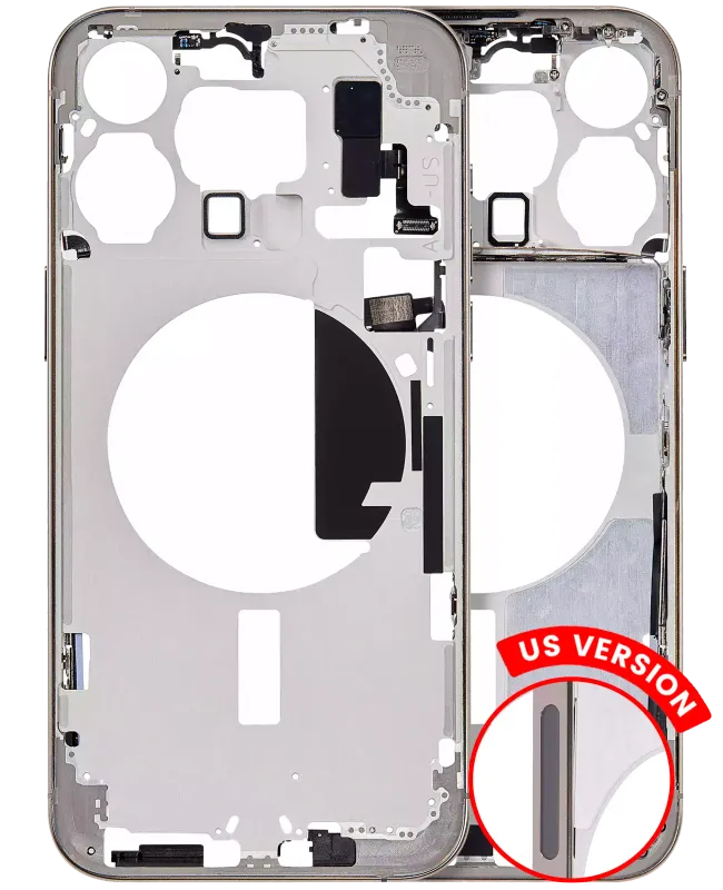 Střední rám (housing) s drobnými díly pro iPhone 15 Pro Max (US verze) (Aftermarket Plus) (přírodní titan)